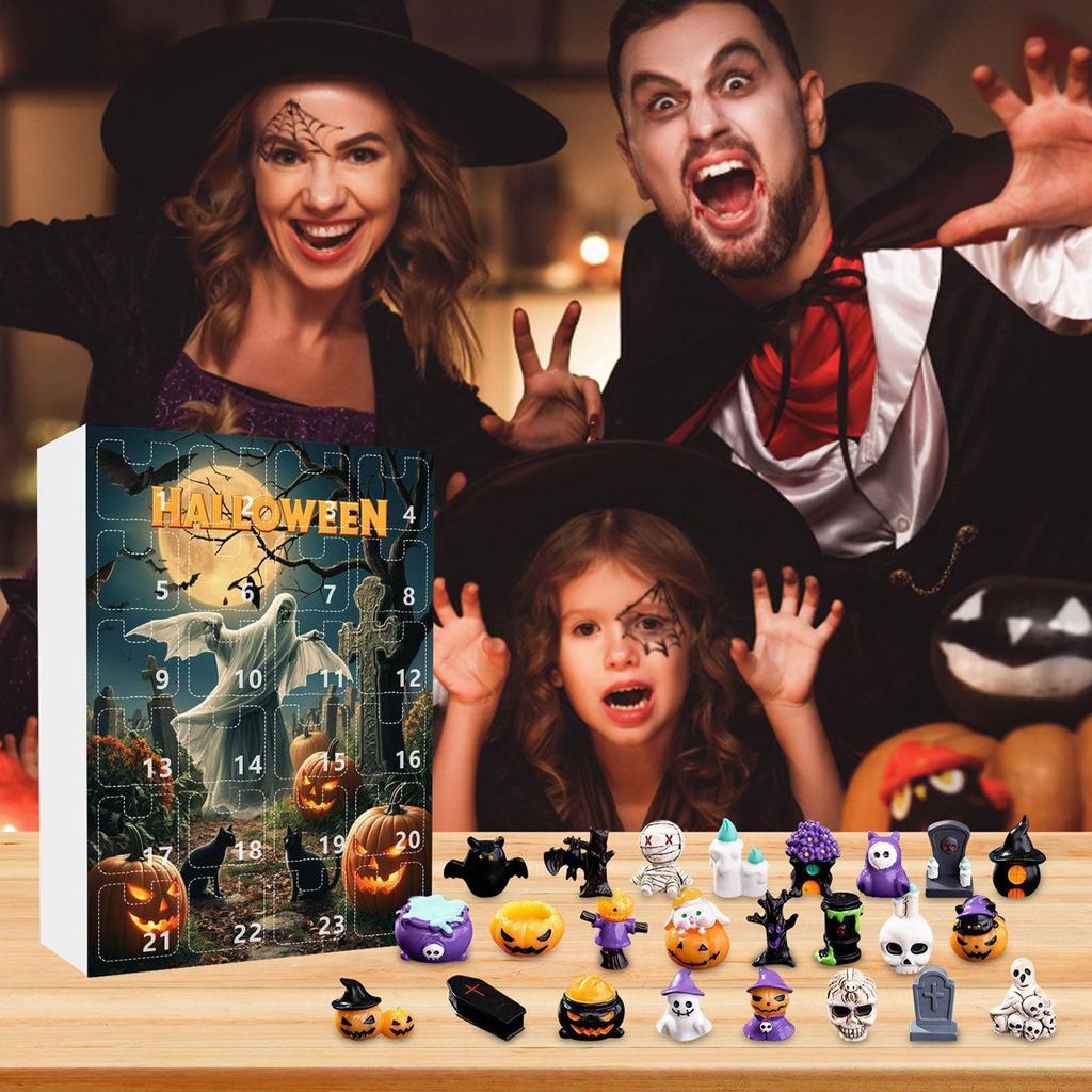 Halloween Advent Calendar 24pcs Pumpkins Skulls Halloween Collectibles Creepy Statues Halloween Horror Advent Gift Box For Desk