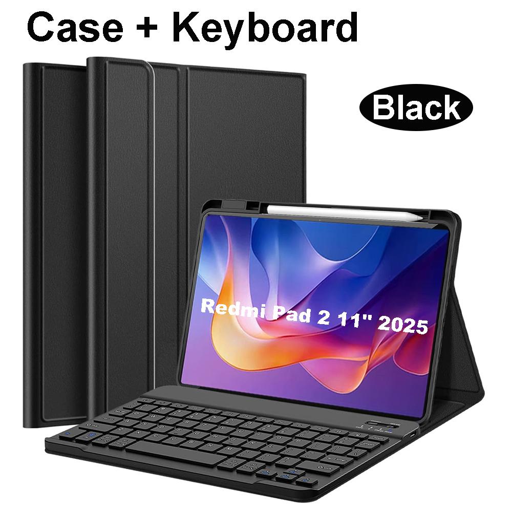 Étui pour Redmi Pad 2 11 Pouces, Étui avec clavier Bluetooth pour Redmi Pad 2 11 pouces Redmi Pad 2 11in&English