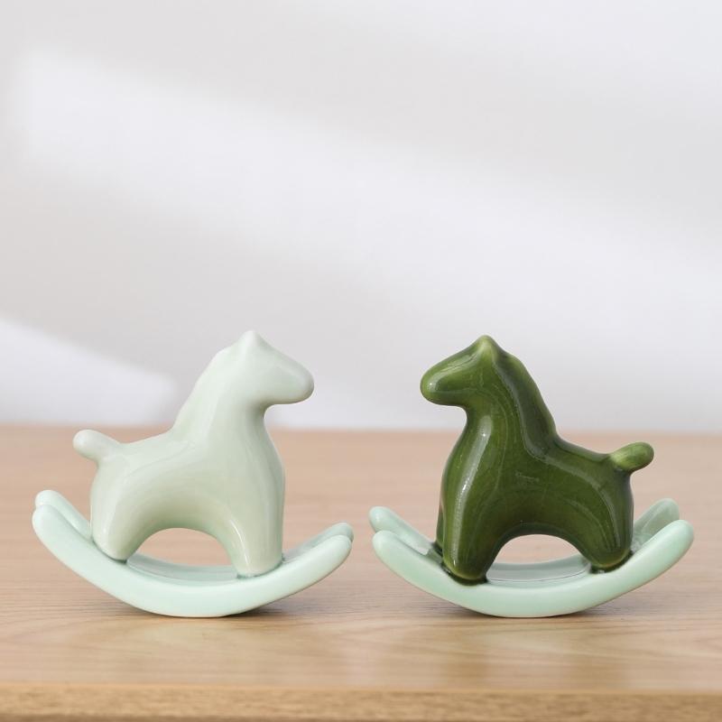 Creative Ceramic Rocking Horse Figurine Exquisited Design Animal Decoration Adds Charm To Any Room