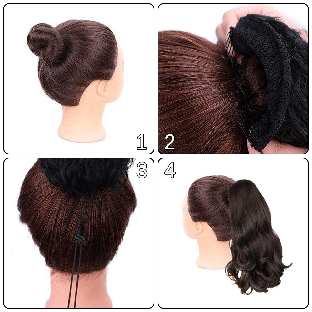 MISSQUEEN Synthetic Tail Wrapping Around Drawstring Natural Wavy Ponytail Hairpiece with 2 Comb Hair Extensions Black for Women