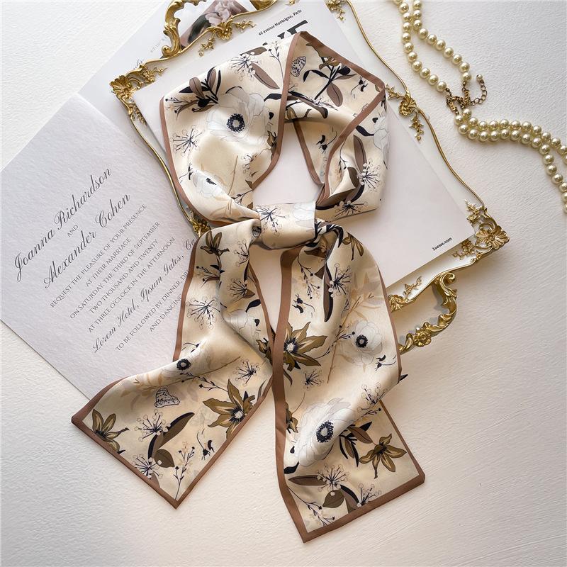 Women Luxury Design Print Silk Ribbon Female Foulard Floral Headband Neck Tie Bag Suit Scarf Hair Band Kerchief Neckerchief