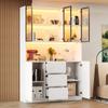 Vetrina in Vetro Illuminata a LED 120×40×200 cm – Vetro Temperato con Ripiani, Tre Cassetti e Due Ante, Versatile per Soggiorno e Sala da Pranzo
