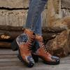 Large size totem European and American style lace-up fashion boots autumn and winter new square heel round head height-increasing women's boots