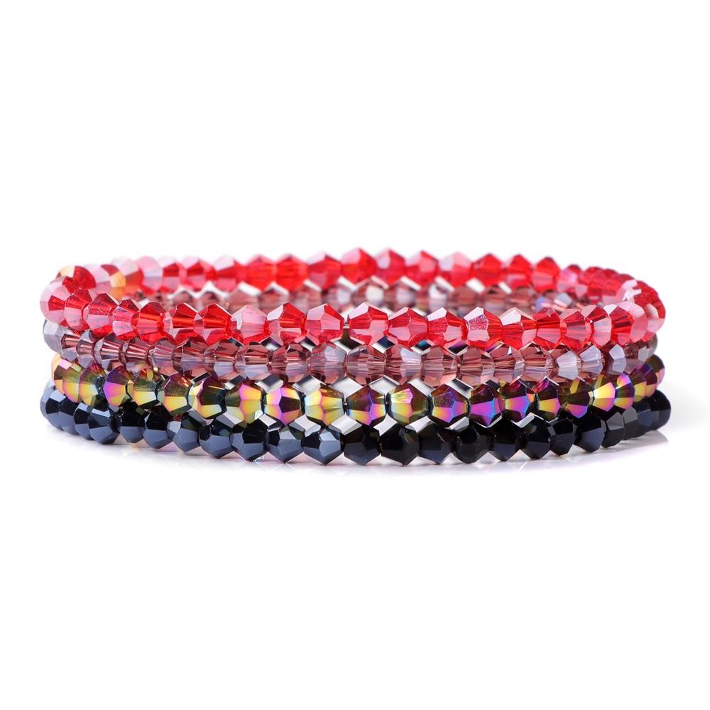 Set da 4 Pezzi Braccialetti Elastici con Perline di Cristallo Lucido Bohemien Facettati Colorati Braccialetti con Perline di Vetro di Cristallo Set di Braccialetti per Donne