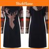 Hot Lady Women Dress Christmas Elk Print Long Sleeve Hooded Evening Party Dress For Festive Occasions