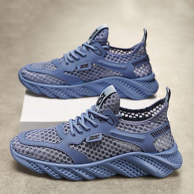 

Мужские летние новые модные сетчатые туфли с полым верхом, дышащие, на толстой подошве, сетчатые спортивные повседневные туфли 44