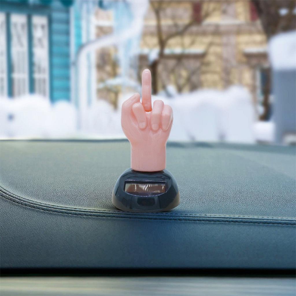Interesting Car Dashboard Ornament Solar Powered Rocking Middle Finger Car Decoration Desktop Ornament