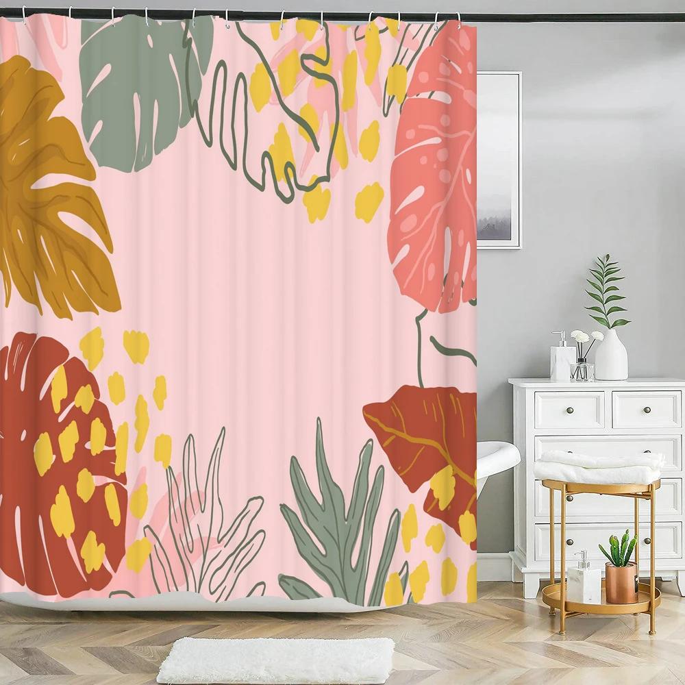 Nordic style Abstract Art leaves Print Shower Curtain Waterproof Polyester Bath Curtain Color Block Curtains For Bathroom Decor