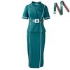 Women's New Fashion Short-sleeved Suit Collar High Waist Ruffle Edge O Dress