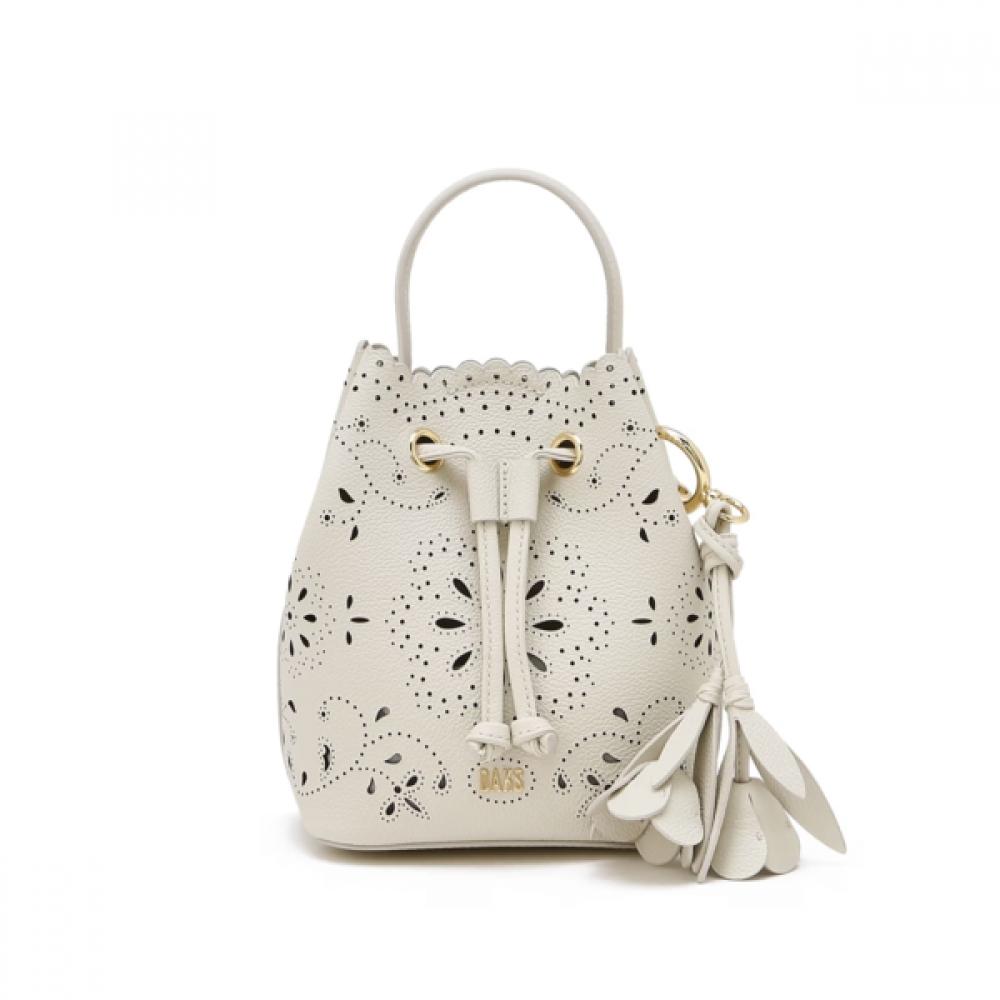 Daks Ivory Leather Mini Tote Bag Crossbody Misty Leaf Punching Dcwa6e600iv