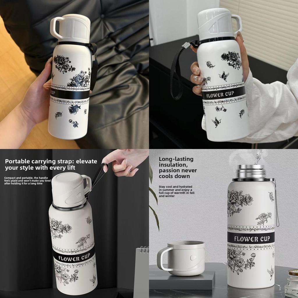 Flower Insulated Travel Mug With Leak Proof Lock For Office And Outdoor Use
