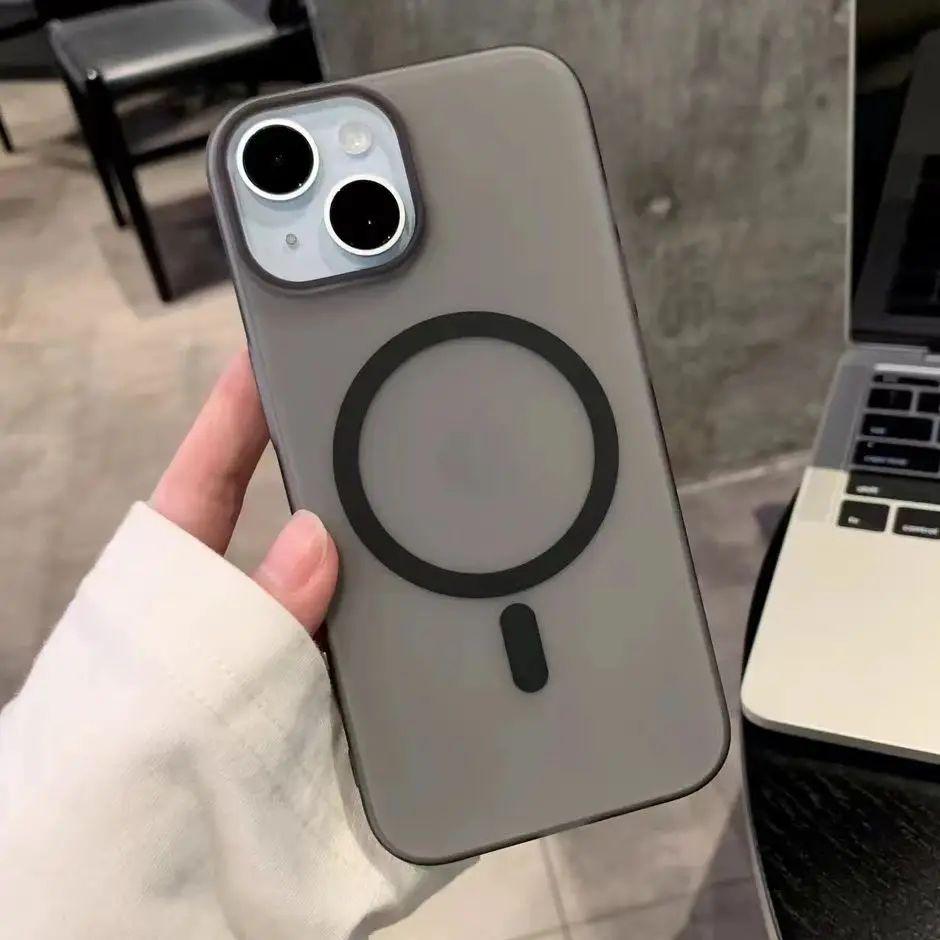 

Матовый ультратонкий чехол для iPhone 15 14 13 12 11 Pro Max Plus магнитное беспроводное зарядное устройство жесткий ПК полупрозрачный чехол For iPhone 15
