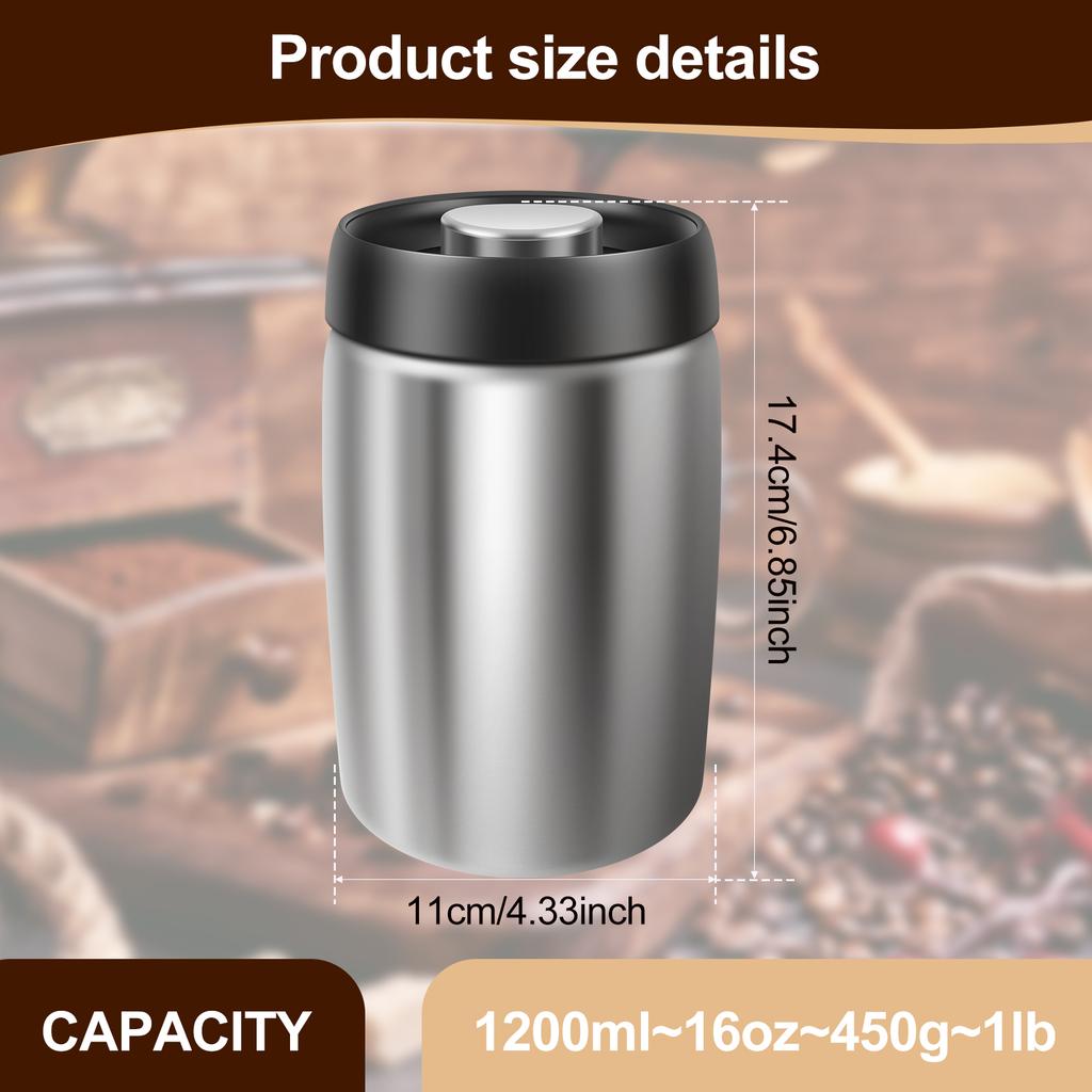 Kaffe Förseglad Burk Vakuum Rostfritt Stål Te Förvaringsburk Fuktsäker Förseglad Te Förvaringsbehållare för Hem och Kontor