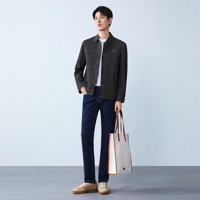 Qipai Herren Jacke mit Seersucker-Struktur und Umlegekragen