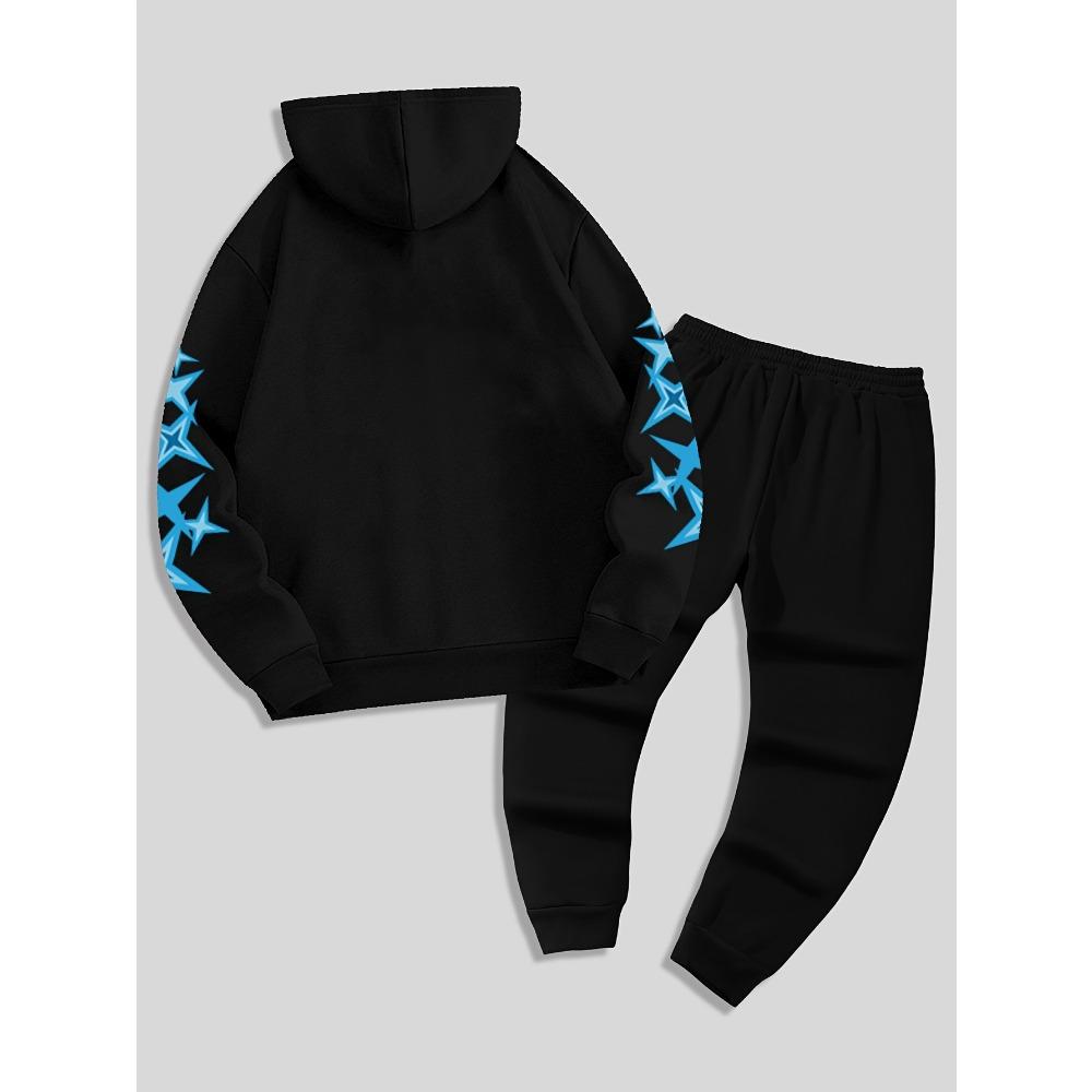 Set Felpa con Cappuccio e Tasca a Coulisse con Stampa di Lettere da Uomo e Pantaloni Sportivi da Esterno a Coulisse Essenziale per Mantenersi al Caldo in Primavera e Autunno