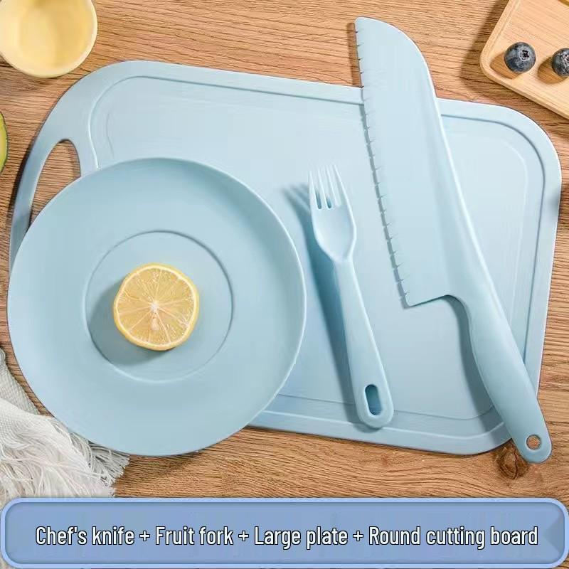 Available Kindergarten Plastic Kitchen & Fruit Knife Set for Kids - Includes Baby Fork & Vegetable Cutting Tools.