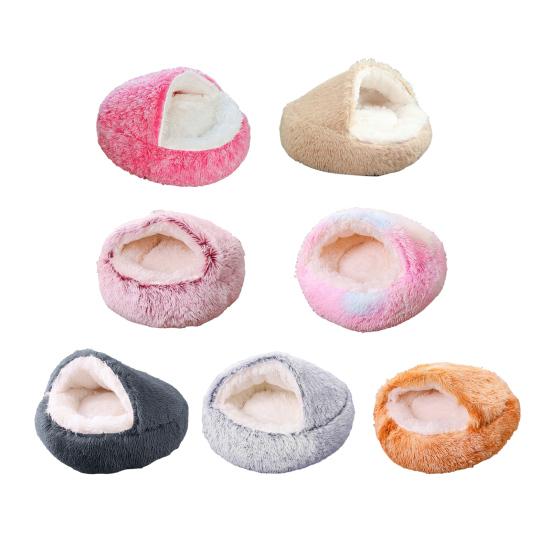 Pet House Warm Semi-Enclosed Kennel with Plush Lining Foldable Design Anti-Slip Bottom Stress-reducing Pet Bed