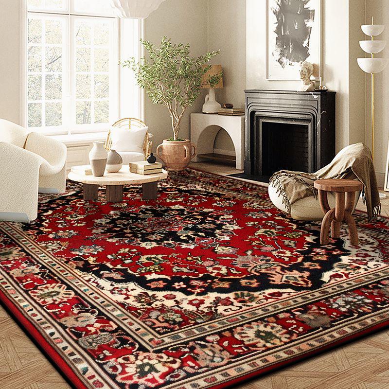 Red Black Vintage Persian Non-slip Fluffy Rug Decoration Locker Room Stain Resistant Mat Large Area Short Velvet Sofa Carpets