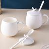 Microwaveable Pure White Bone China Mug with Lid and Spoon – Fat Belly Design for Coffee or Milk