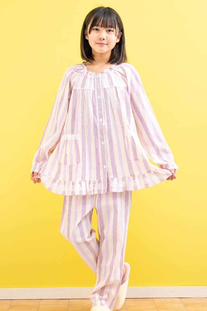 Long Front Smooth and Cool Willow For Overnight School School 10086 [K's Eye] Girls' Pajamas, Sleeves, Opening, Spring/Summer, 100% Skin-Friendly