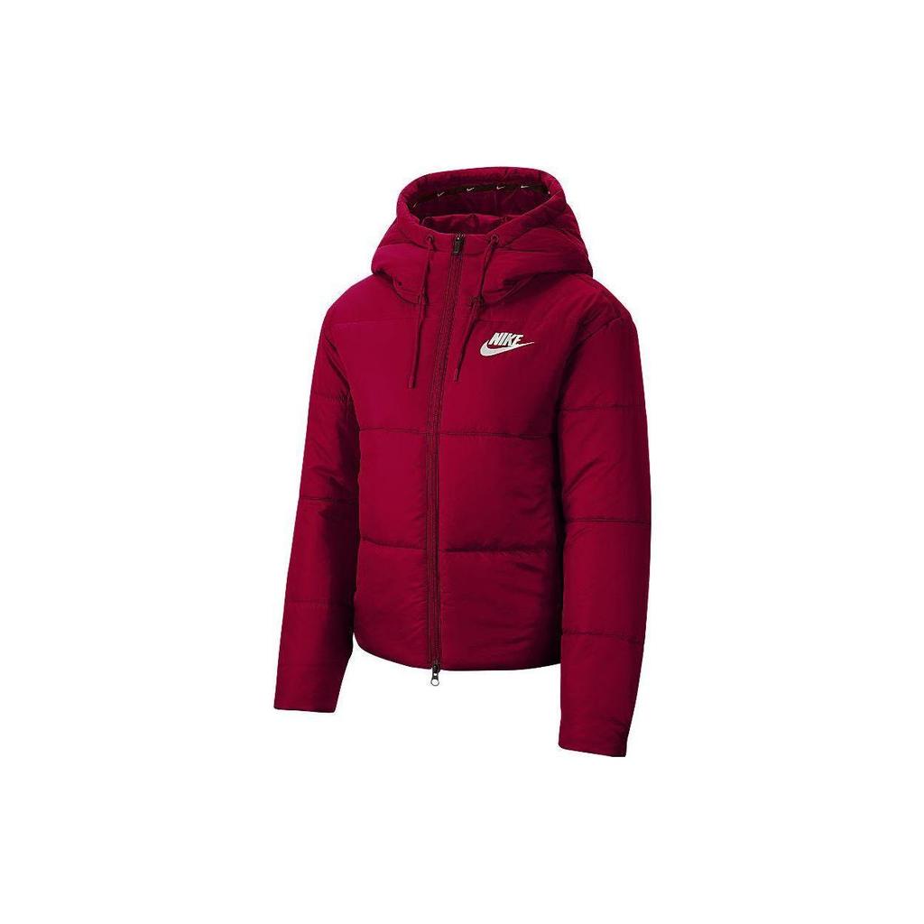 Nike Logo Printed Letter Sports Casual Hooded Warm Cotton Jacket Women Jacket Red CJ7579-677