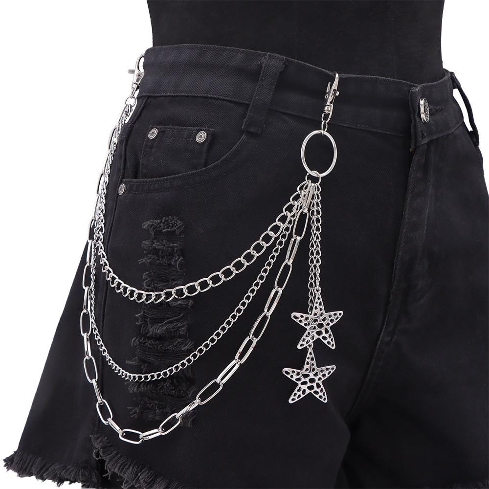 Punk Skateboard Metal Waist Chain With Hollow Star Pendant For Men And Women