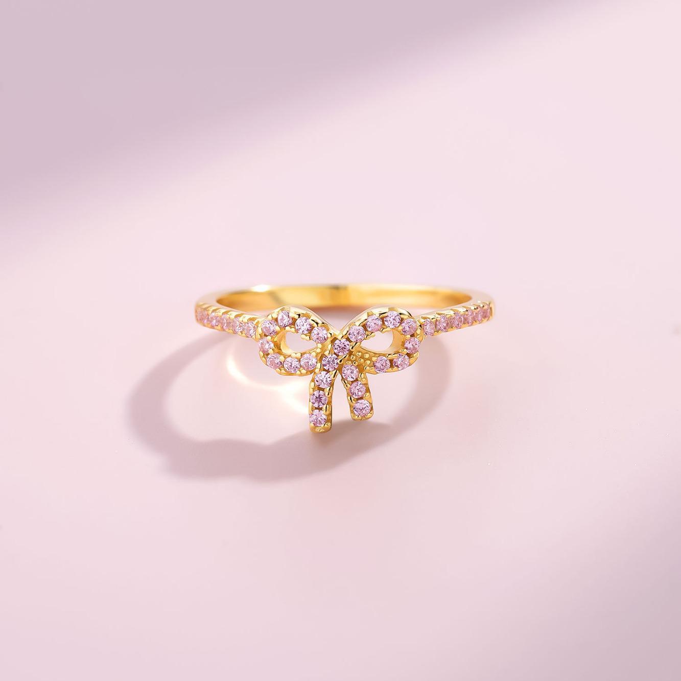 

Кольцо из стерлингового серебра 925 пробы с розовым бантом и цирконом - Роскошные украшения в европейском и американском стиле Size 8