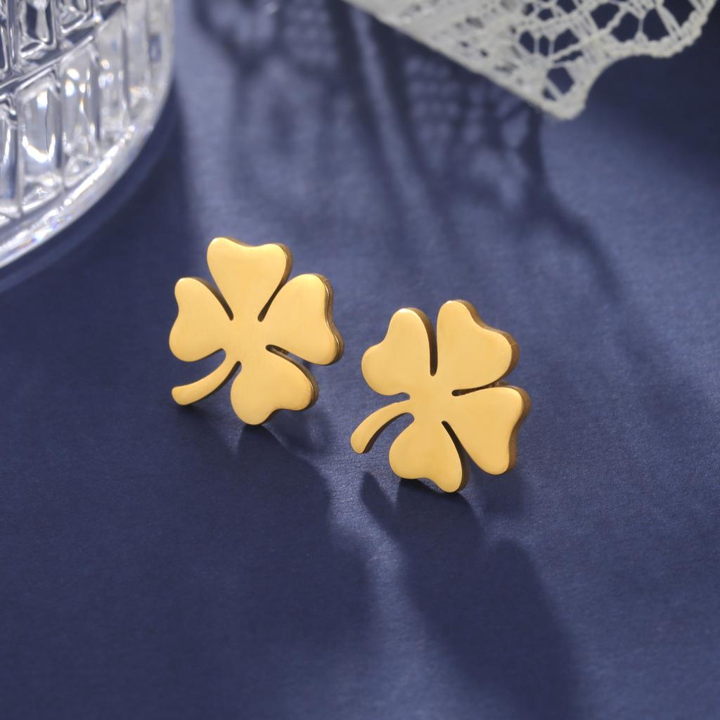 Cazador Lucky Four-leaf Clover Piercing Women Earrings Stainless Steel Gold Color Cute Studs Jewelry Mother's Day Gift 2026 New