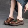 Johnature Дышащие тапочки с открытым носком в стиле ретро, ​​повседневные универсальные женские туфли на танкетке из натуральной кожи