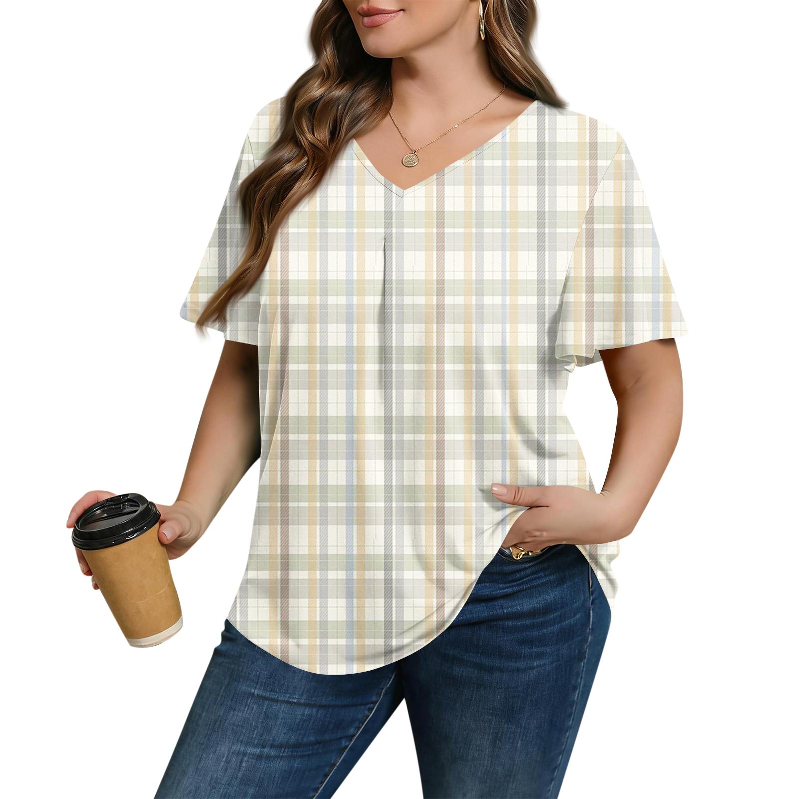 

Женская модная повседневная свободная блузка большого размера с коротким рукавом, элегантная с V-образным вырезом, для работы L бежевый