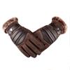 Brown Mens Leather Gloves Real Pigskin  Winter Gloves Warm Thick Driving Skiing Men's Gloves