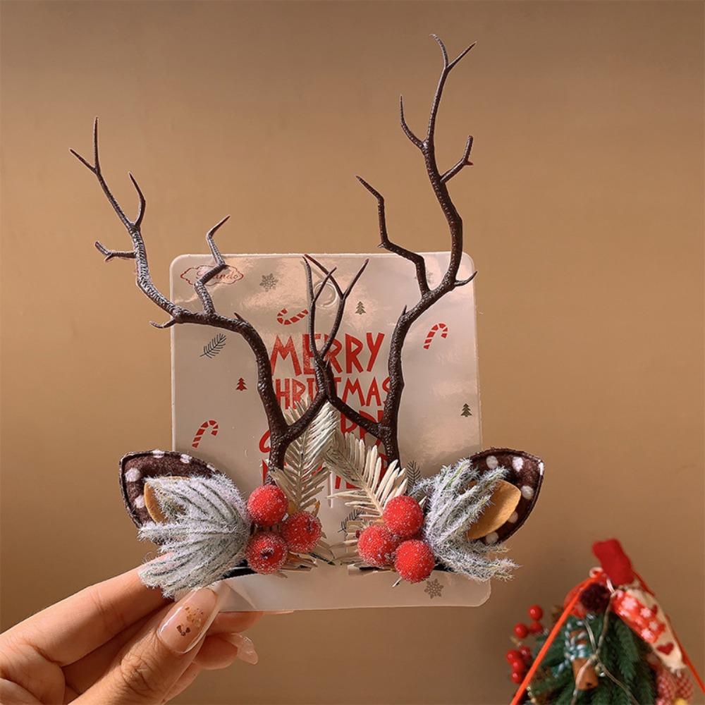 

Creative Elk Antler Hair Clip Cloth Christmas Hair Clip Kawali Xmas Reindeer Clip Party Style D