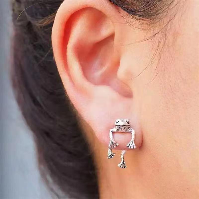 Orecchini Punk Retro Argento Carini a Forma di Rana per Donna Orecchini Piercing Animali Divertenti Gotici per Ragazze Gioielli Moda per Feste Regali
