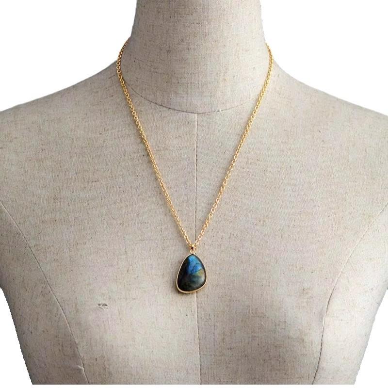 High-quality elongated stone Bohemian simple fashion pendant necklace European, American, Japanese and Korean popular jewelry natural stone jewelry