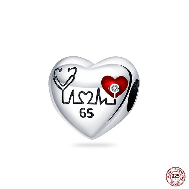 New 925 Sterling Silver Red Color Series Heart Shape Charms Beads Lucky Jewelry Gifts