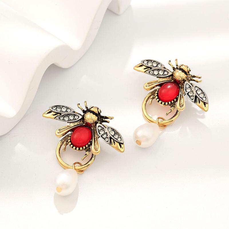 

Vintage Metal Animals Design Imitation Pearl Drop Earrings Necklace For Women Fashion Jewelry Holiday Party Gifts