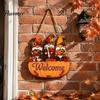 Autumn Welcome Sign Pumpkin Gnome for Front Door, Rustic Wood Hanging Wooden Ornament with Hemp Rope Fall Harvest Home Porch Wall Decorations