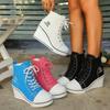 Women Sneakers 2025 New Platform Outdoor Canvas Shoes Women Lace-Up Increased High Breathable Wedge Sneakers Zapatos De Mujer