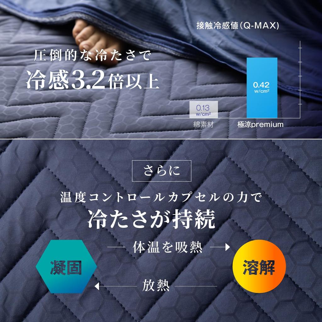 tobest Gokuryo Premium Bett Kühl bis zu 100cm x Sofort Wasser Schnell Maschinenwaschbare Auflage, Einzelbett, Touch, Blau, ca.. 205cm, Sommer, Kühl,