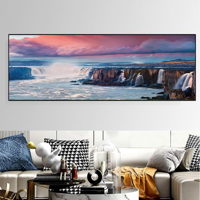 

Красочные Godafoss водопад Исландия холст картина пейзаж зеленое море плакаты и принты настенные художественные фотографии домашний декор без рамки 20cm×40cm NoFrame