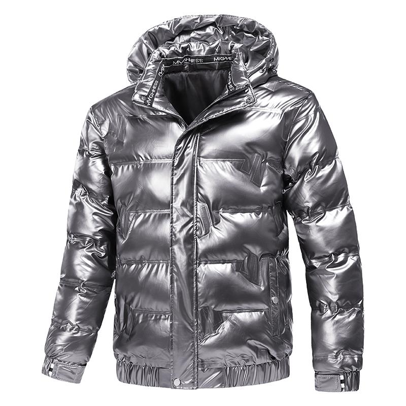New Bright Leather Winter Men's Jacket Casual Parka Outwear Waterproof Puffer Padding Warm Stand With Hood Outwearing Coat