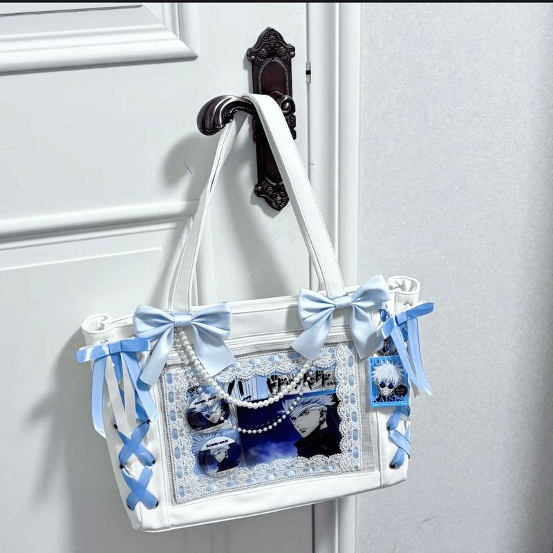 

Мультяшный рюкзак большая вместимость сумка-тоут женский японский стиль лента боль JK милый молодой взрослый двухмерный прозрачный большой объем для еды просо Dark blue-no accessories