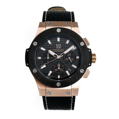 HYAKUICHI 101 No.8L Hyakuichi Chronograph Watch in Pink Gold with Carbon Fiber and Black Leather Strap