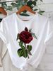 Rode Roos Print T-shirt Dames Ronde Hals Casual Korte Mouw T-shirt Harajuku Streetwear Tops