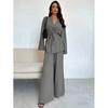 Autumn Winter Women's Two Piece Outfits Woman Clothing V-Neck Temperament Long Sleeved Elegant Wide Leg Pants Set