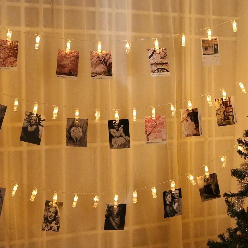 LED Clip String Lights with Remote Control - Decorative Fairy Photo Clips for Party Backgrounds