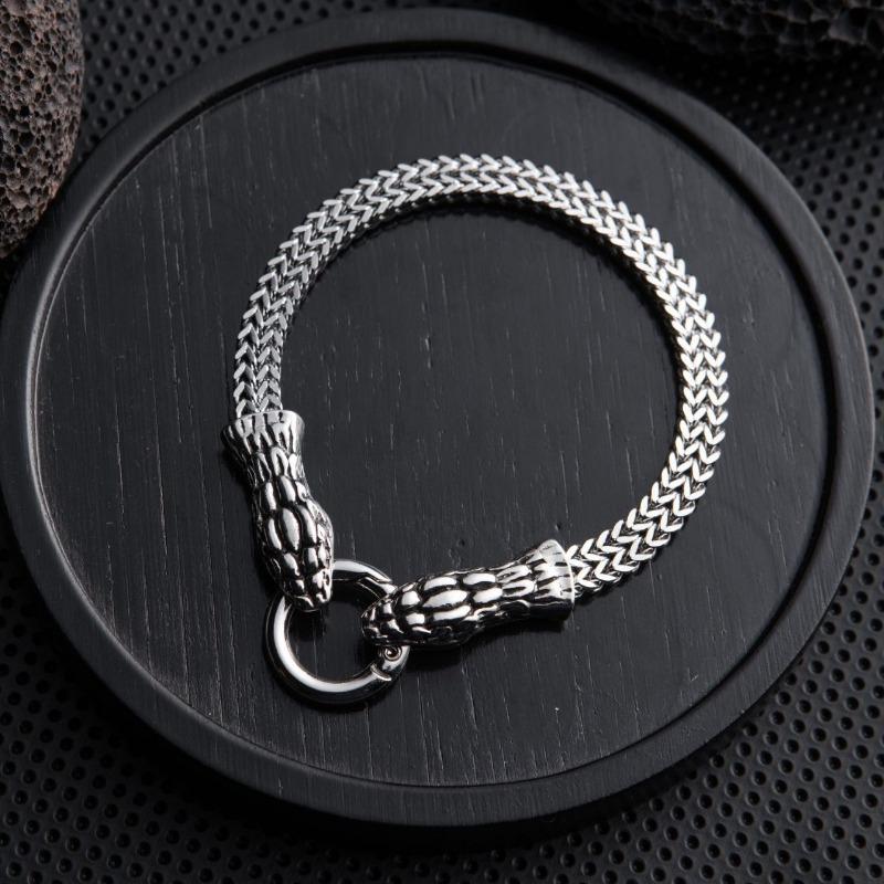Men's Retro Punk-style Stainless Steel Snake Head Beast Head and Skull Bracelet