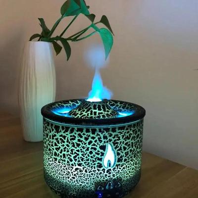 Aroma difuzér se simulovaným plamenem a světelnými efekty sopky, 1 kus difuzéru s plamenem a nočním světlem & dálkovým ovládáním, S