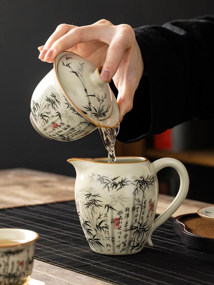 160ML Black Bamboo Ru Kiln Porcelain Gaiwan Set For Tea Tureen Teaware Cup Chinese Yellow Ceramic Opening Tea Bowls Tea Ceremony