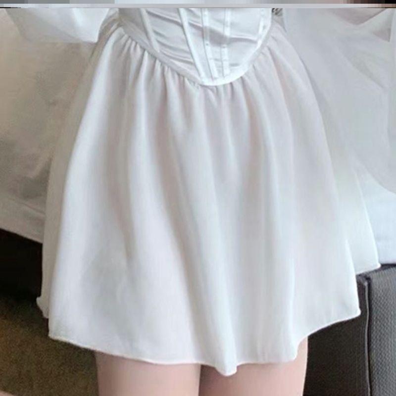 Internet Celebrity French Minority Retro Puff Sleeve Drawstring Slim-Fit Elegant Sexy High Waist Chiffon Women Dress